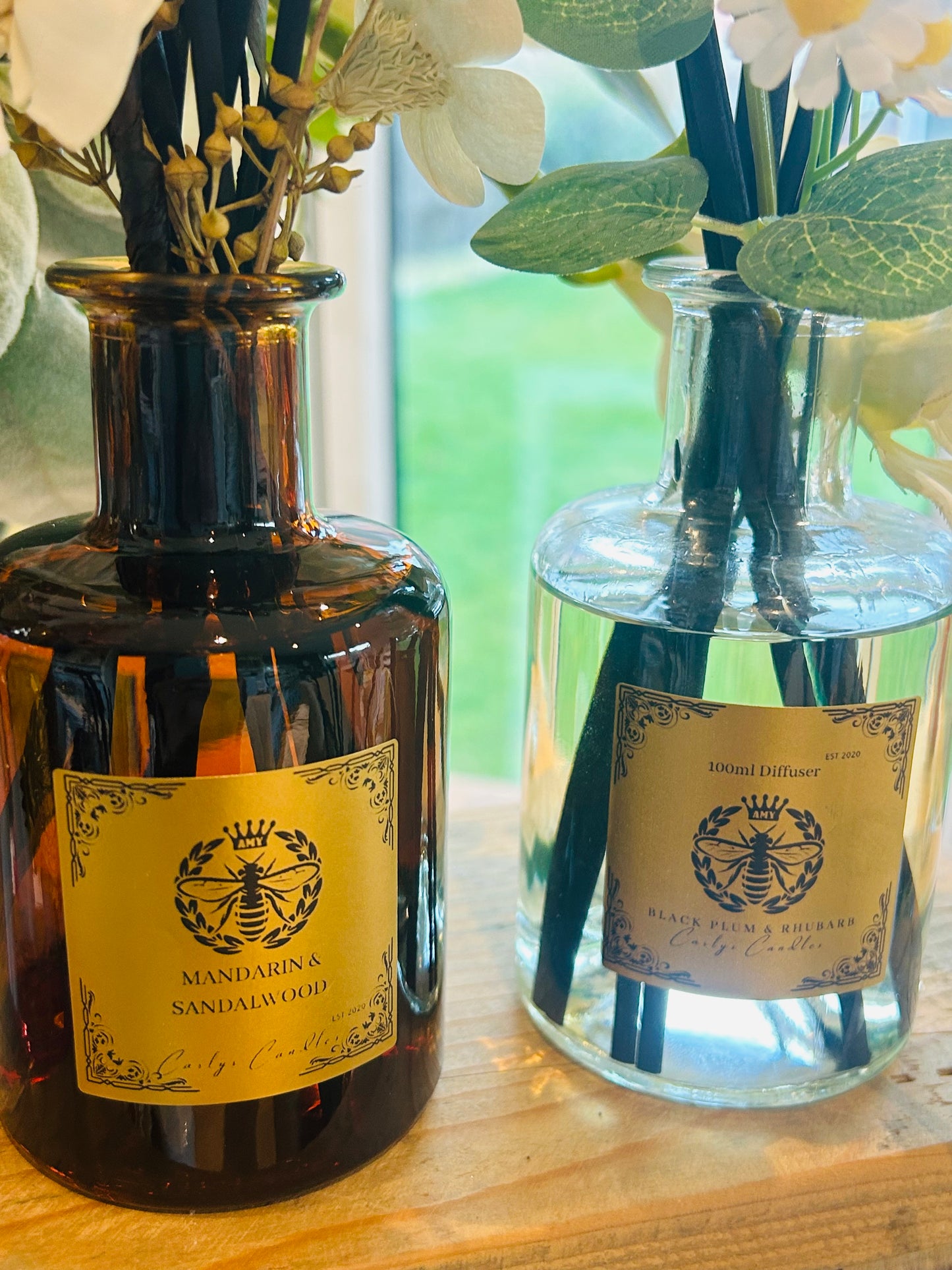 200gram Diffuser- Amber Italian Glass- Hand poured- Strong Diffuser fragrances- long lasting Diffuser