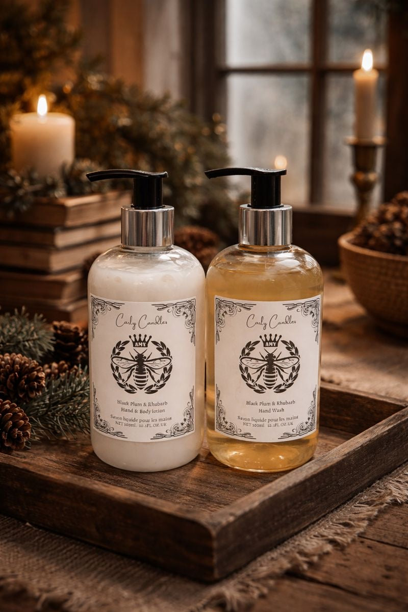 Black Plum & Rhubarb Hand Care Gift Set – Hand Wash & Hand Lotion Duo - Carly's candles & wax melts