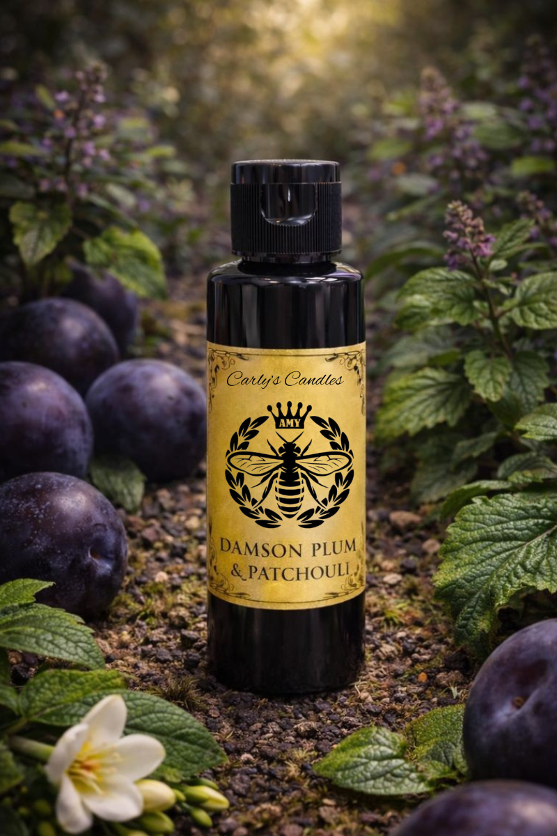 Damson Plum & Patchouli Reed Diffuser Refill with New Reeds | Long Lasting Home Fragrance | Rich Fruity & Woody Scent - Carly's candles & wax melts
