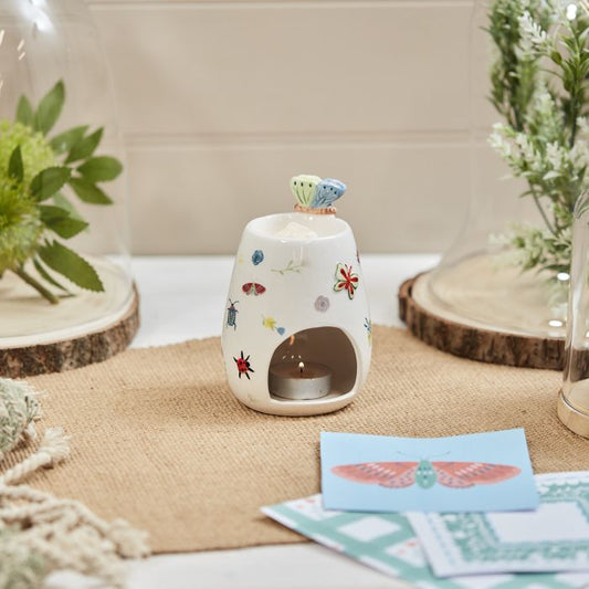 BUTTERFLY 3D WAX MELT BURNER WHITE CERAMIC WITH EMBOSSED INSECTS - Carly's candles & wax melts