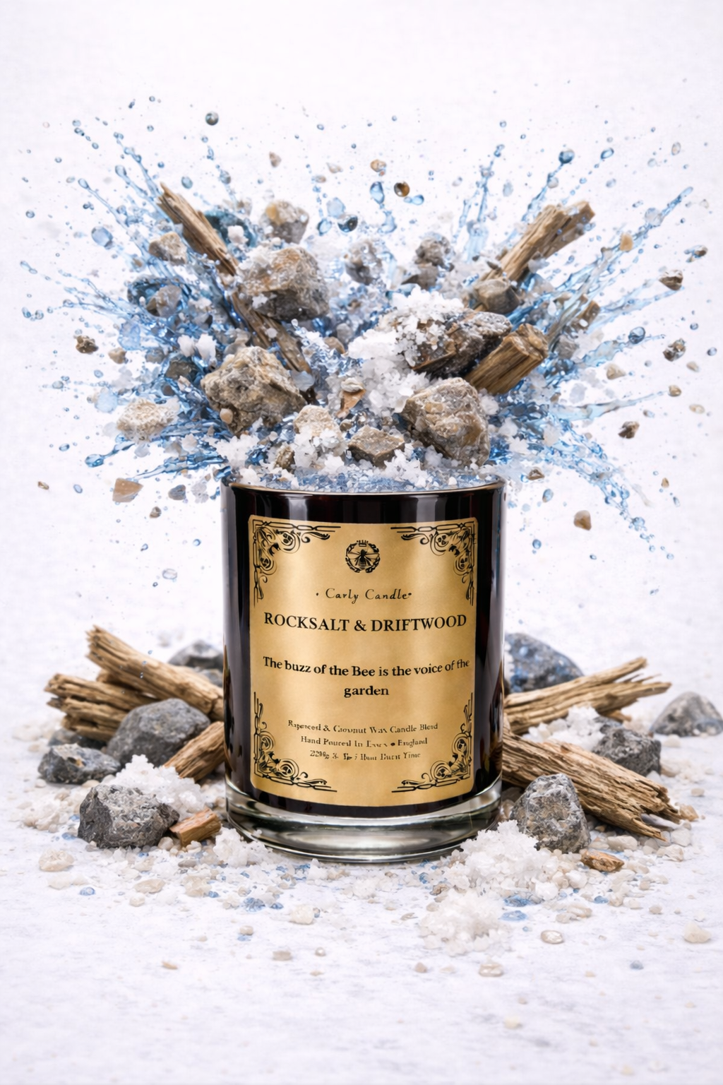 Luxury coconut & rapeseed Candle- Rocksalt & Driftwood - Carly's candles & wax melts
