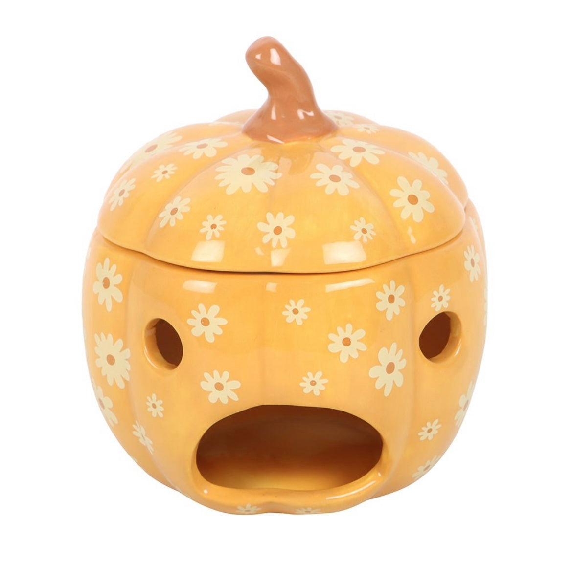 Pumpkin Oil Burner with Floral Design – Autumn & Halloween Wax Melt Holder