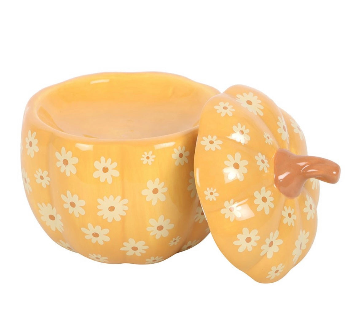 Pumpkin Oil Burner with Floral Design – Autumn & Halloween Wax Melt Holder