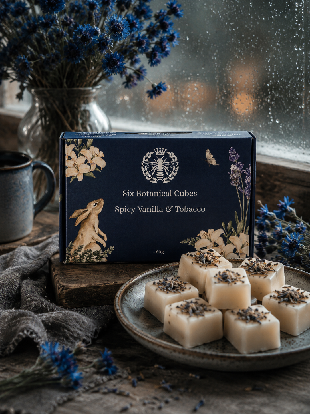Tobacco & Vanilla soy wax melts- 6 hand-poured botanical soy cubes