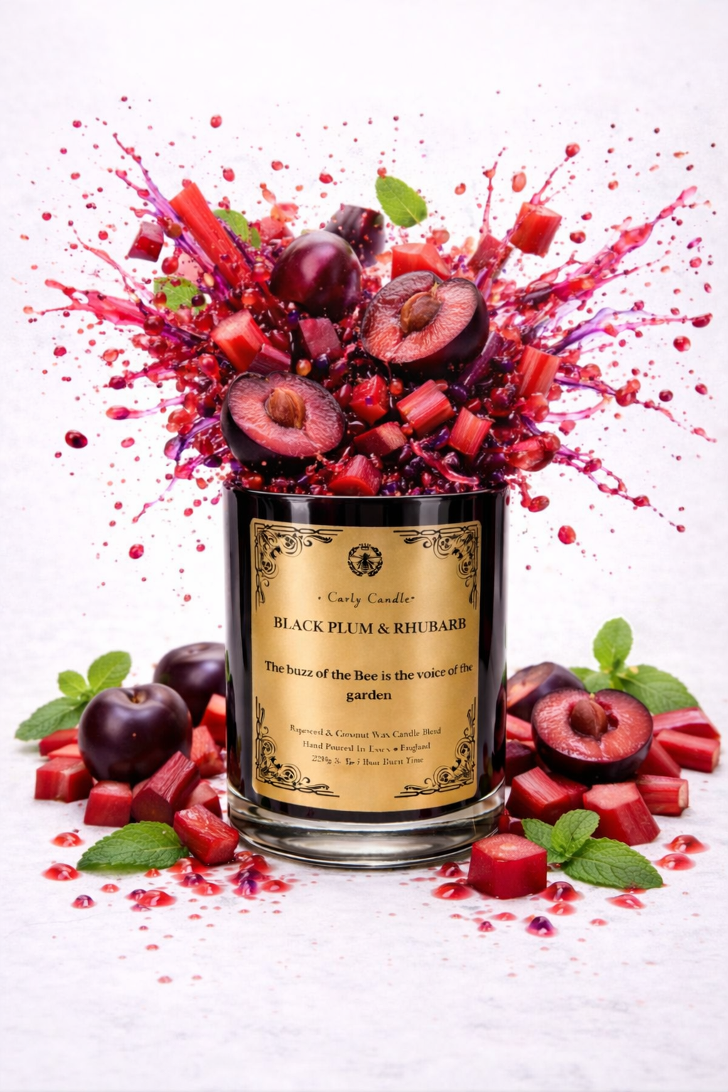 Luxury coconut & rapeseed Candle- Black Plum & Rhubarb - Carly's candles & wax melts