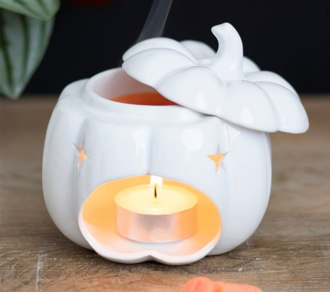 Elegant White Pumpkin Wax Melt Burner – Autumn & Halloween Home Décor