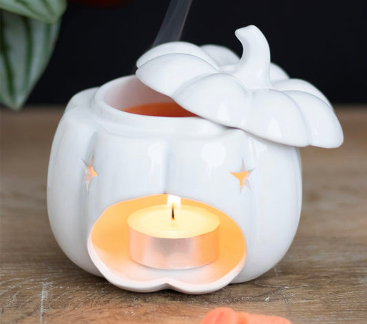 Elegant White Pumpkin Wax Melt Burner – Autumn & Halloween Home Décor