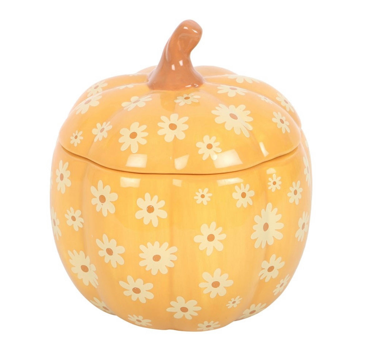 Pumpkin Oil Burner with Floral Design – Autumn & Halloween Wax Melt Holder