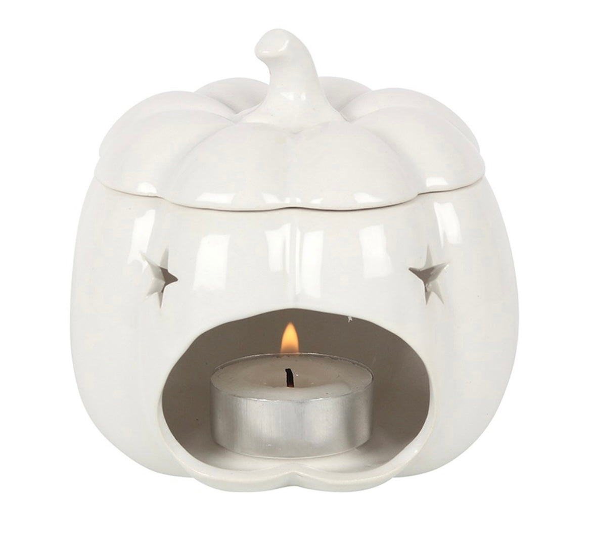 Elegant White Pumpkin Wax Melt Burner – Autumn & Halloween Home Décor