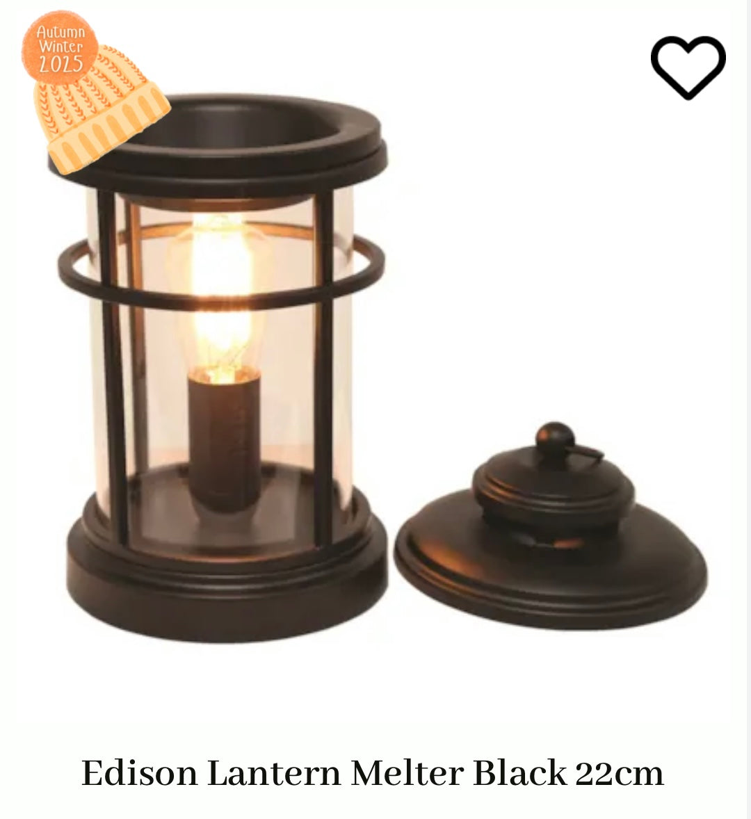 Vintage Edison Lantern Wax Melter Lamp – Black (22cm) - Carly's candles & wax melts