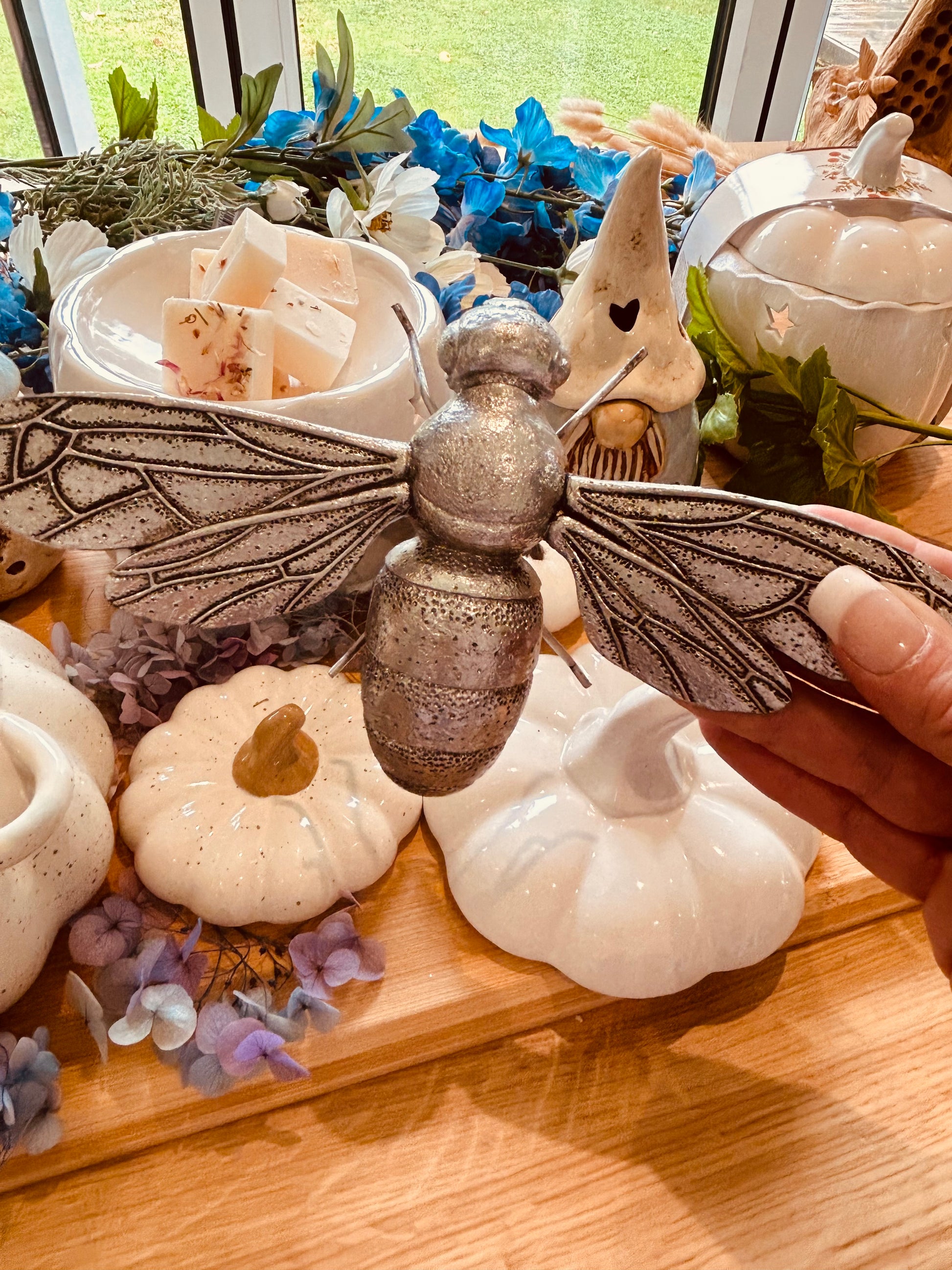 Bee ornament- Home Bee Decor- can be hooked on wall - Carly's candles & wax melts