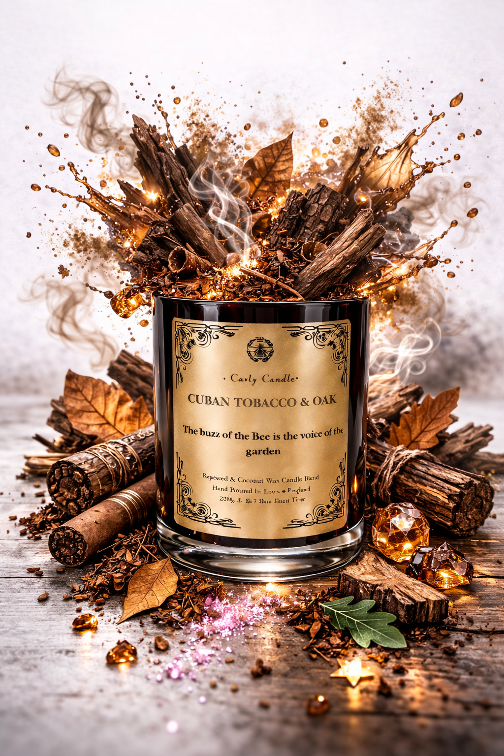 Coconut & rapeseed candle - Cuban, Tobacco & Oak 220grams - Carly's candles & wax melts